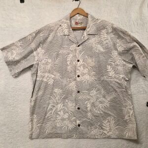 Hilo Hattie Hawaiian Original Shirt Mens 3XL Gray Floral Chevron Cotton Aloha